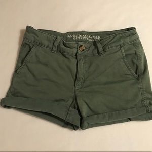 American Eagle Army Green Midi Stretch Shorts